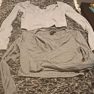 SHEIN Gray Long Sleeve Crop Tops